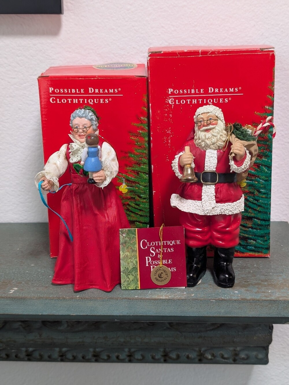 Clothtiques Possible Dreams Ornaments 1993 Santa and  Mrs Santa Figurines w Box